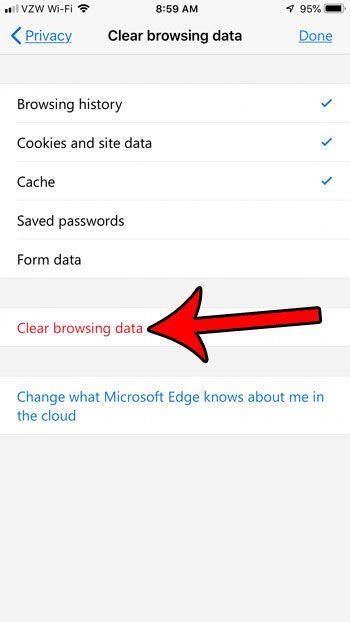 detele all search history Microsoft Edge Browsing on iphone