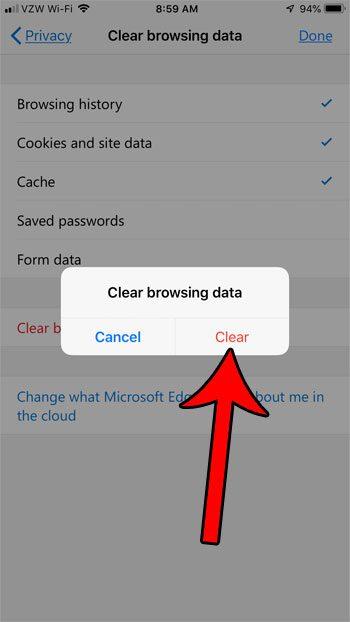 detele all search history Microsoft Edge Browsing on iphone