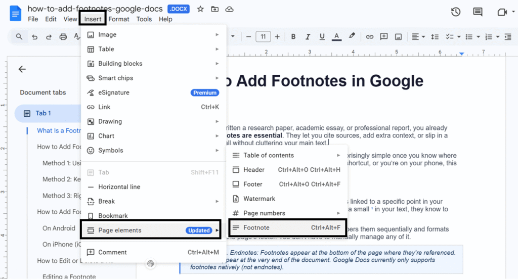 How to Add Footnotes in Google Docs | Techidology