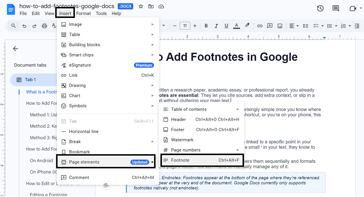 How to Add Footnotes in Google Docs
